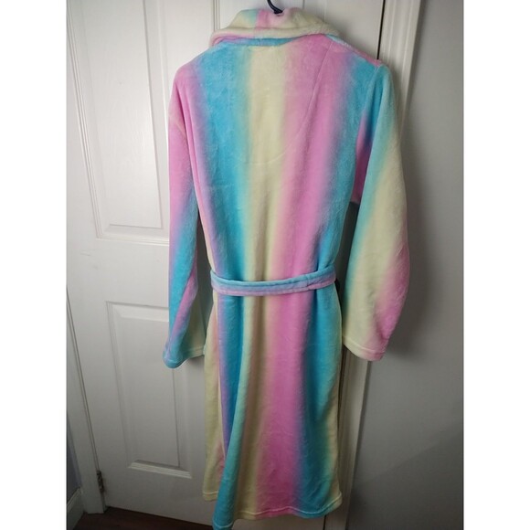 Rongtai Woman L Rainbow Unicorn Plush Pocket Long Robe Long Sleeve Casual Lounge - Picture 8 of 8